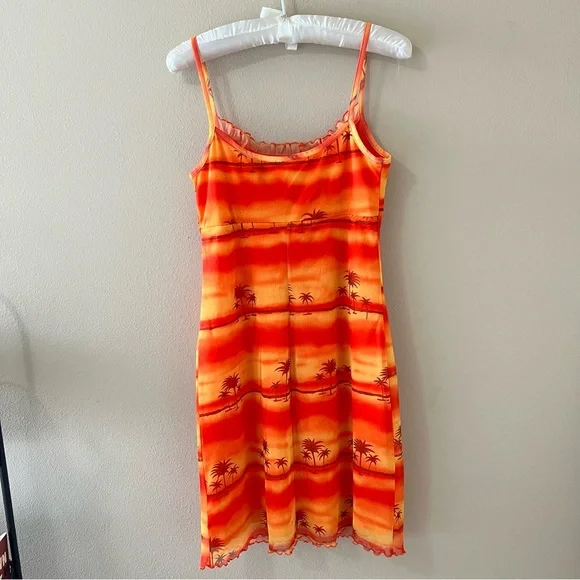 Vintage California Concepts Mini Slip Dress M Medium Orange Tropical Y2K 90s - Picture 3 of 8